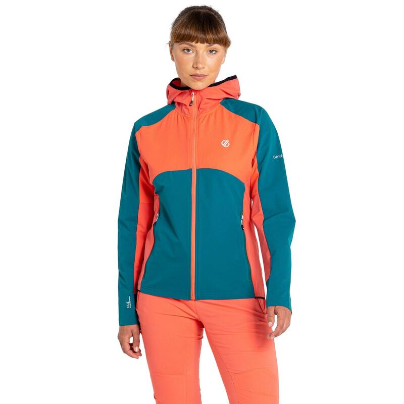 Dames Avidly Soft Shell Jas met capuchon (Fortuin Groen/Neon Perzik)