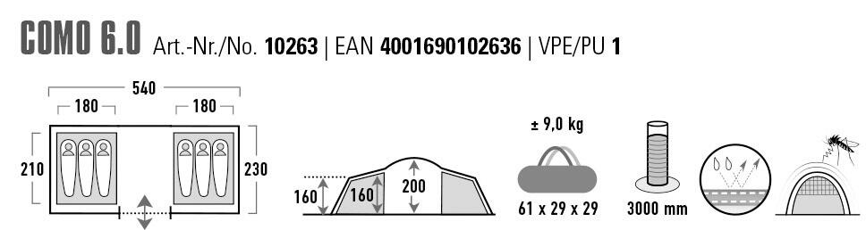 Tenda a cupola Como 6 persone per famiglie da Campeggio Ampio vestibolo 5/7