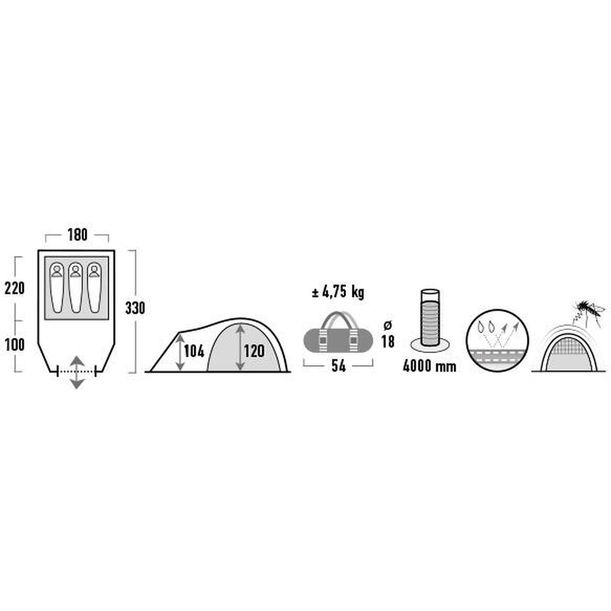 High Peak koepeltent Talos 3, kampeertent met veranda, veranda met tentvloer