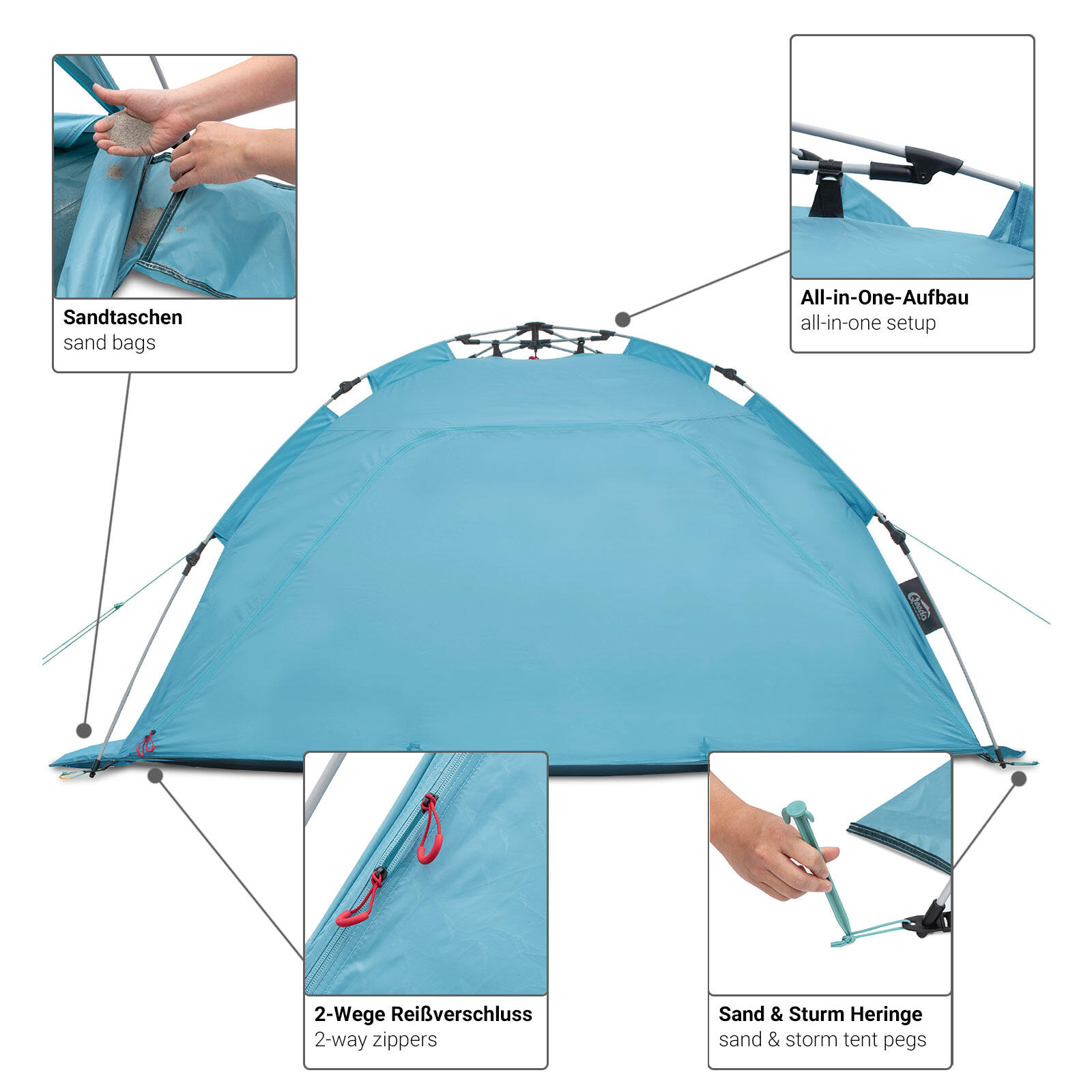Tente de plage - Montage rapide - Protection solaire UV80 - Quick Palm oceanblue 6/8