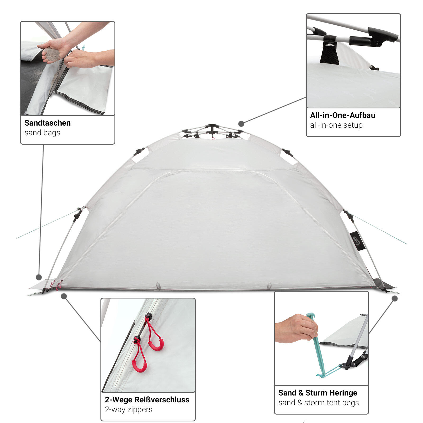 Tente de plage - Montage rapide - Protection solaire UV80 - Quick Palm sandgrey 6/8
