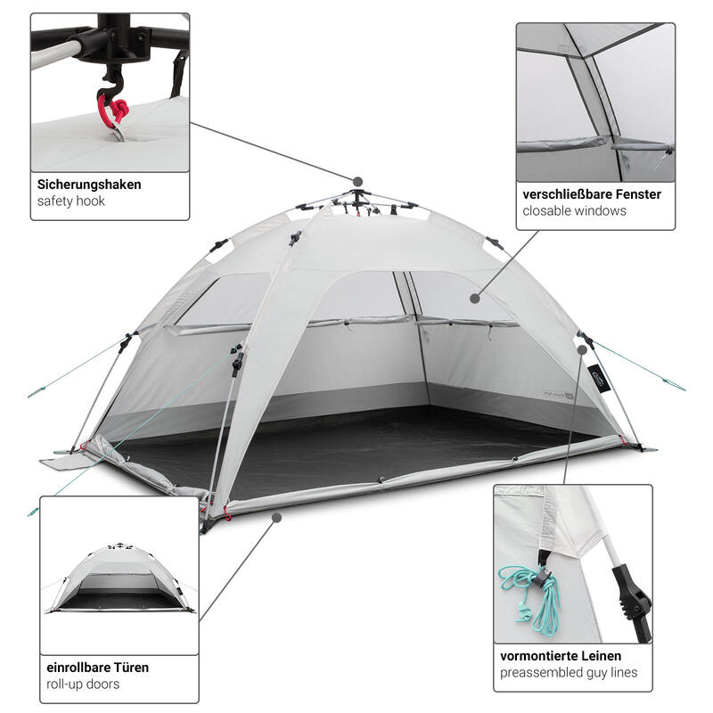 Strandmuschel Pop Up Quick Palm Strand Sandgrey Schnellaufbau UV80+ qeedo