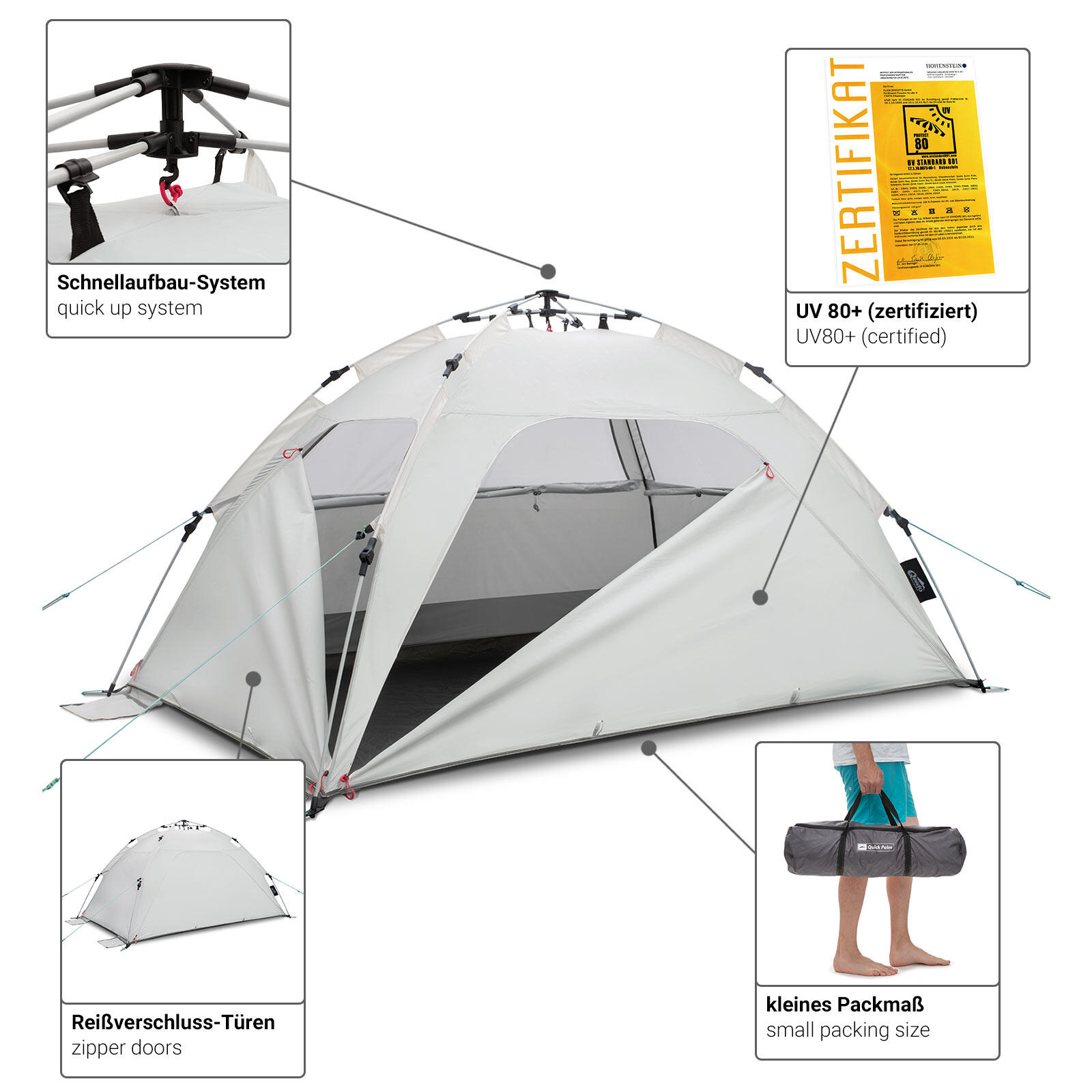 Tente de plage - Montage rapide - Protection solaire UV80 - Quick Palm sandgrey 3/8