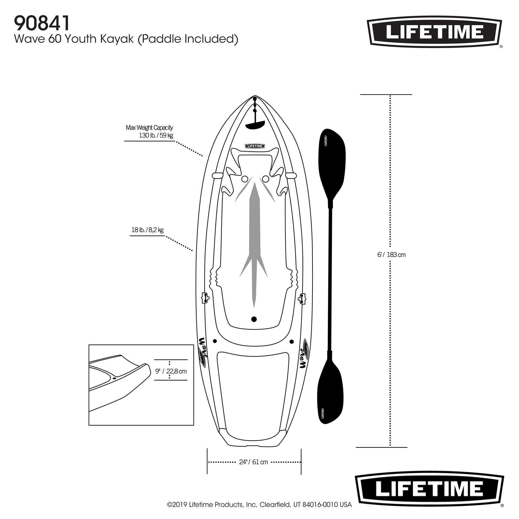 Kinder Kajak Einer Kunststoff stabil mit Paddel 183 cm LIFETIME 90841 7/7