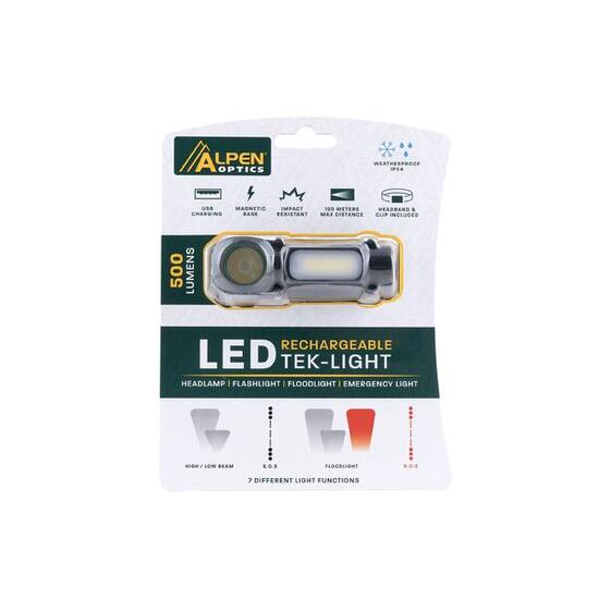 Lampe frontale LED rechargeable Tek-Light Alpen-LUMENS variable de 30 à 500
