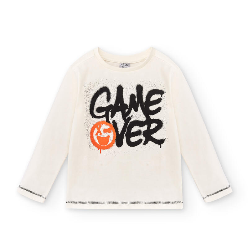 Camiseta De Niño Color Crudo Game Over Charanga, Manga Larga Gráfica talla 7-8