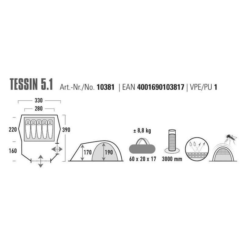 Cort cupolă High Peak Tessin 5.1,2 intrări, fără PFC, protecție solară UV 80