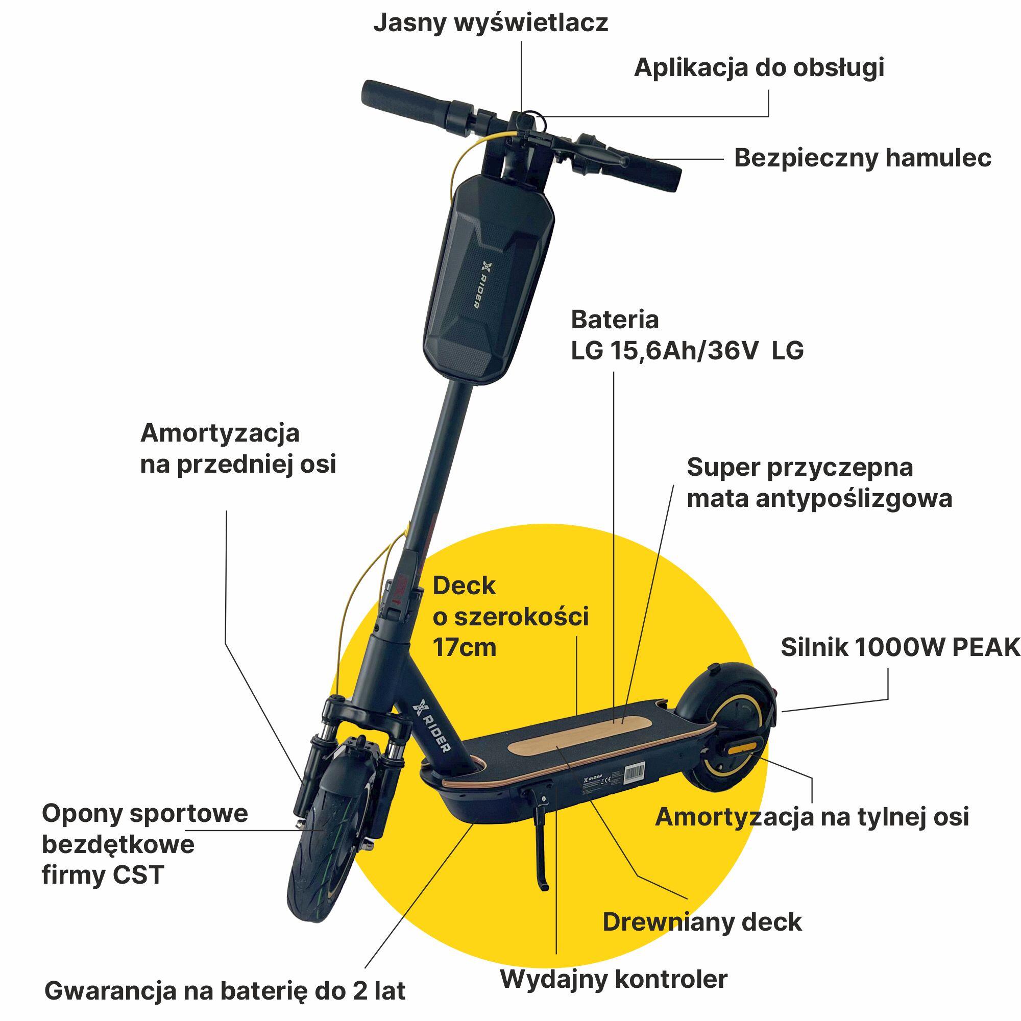 Hulajnoga elektryczna XRIDER M10 Pro Aplikacja KERS 1000W PEAK bateria LG