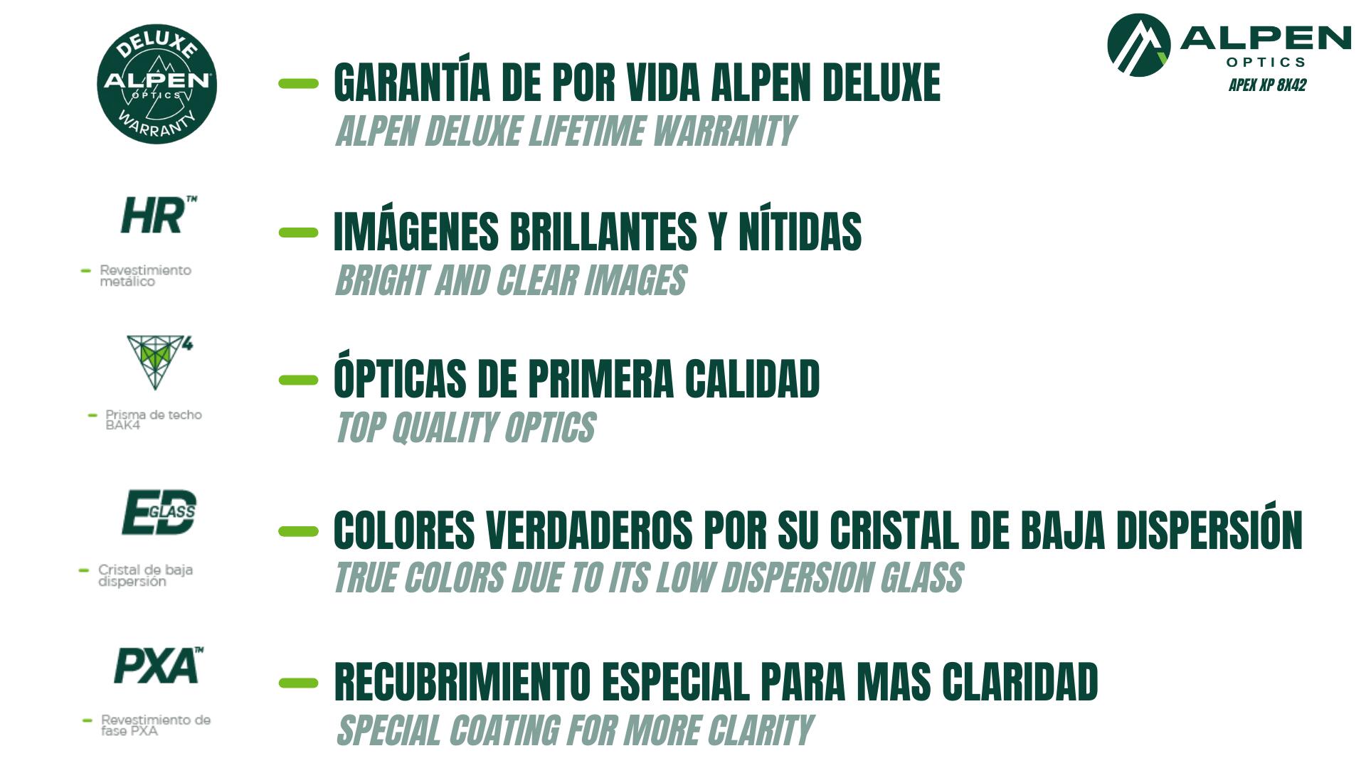 Prismático ALPEN Apex XP 8x42 Con PXA recubrimiento / vidrio ed 4/5
