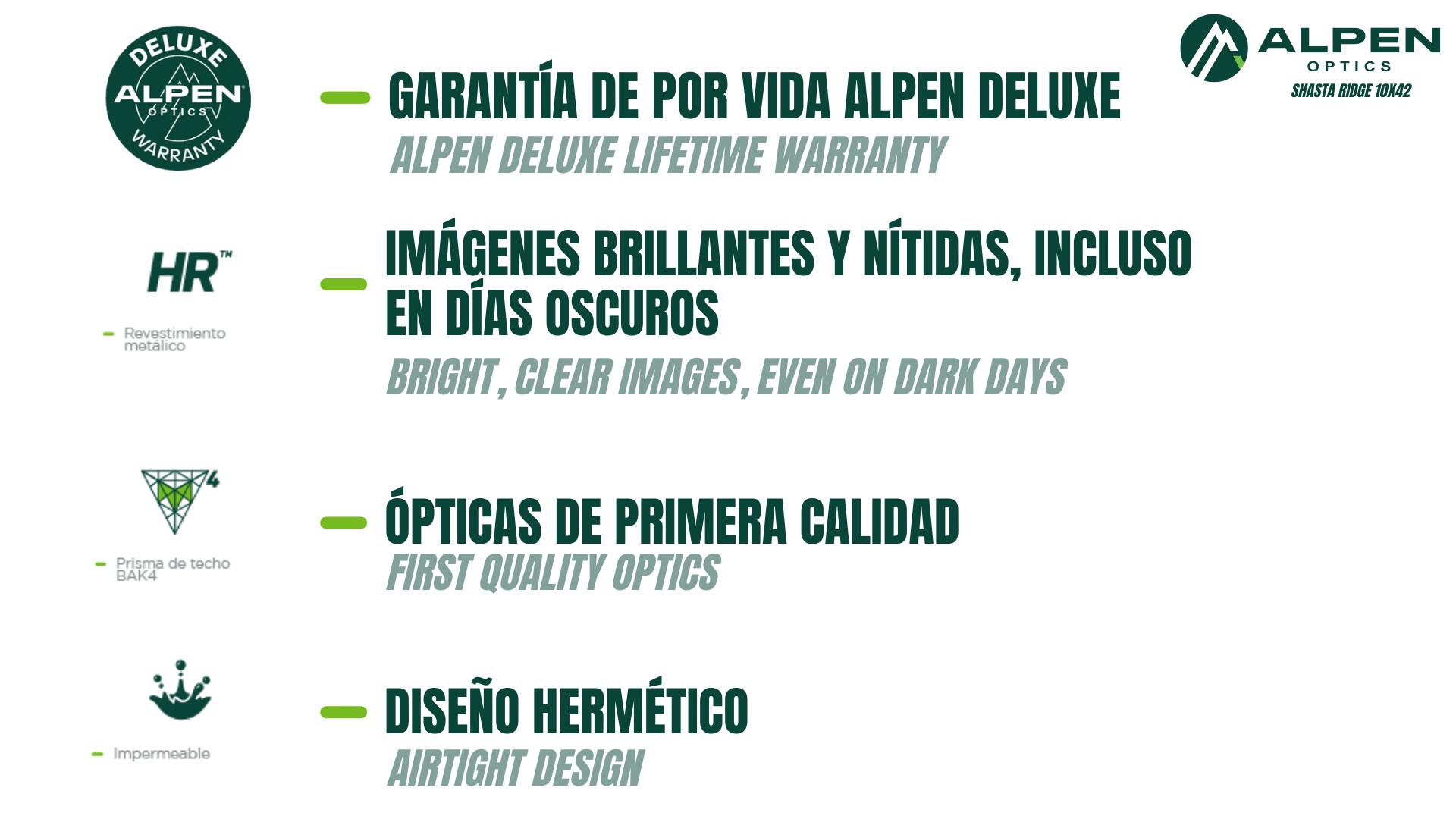 Prismáticos Shasta Ridge 10x42 Alpen Optics - Corto y Nítido 3/7