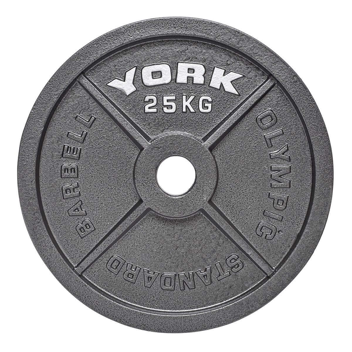York 1 x 25kg Olympic Hammertone Cast Iron Weight Plate 2/3