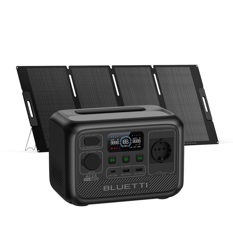 BLUETTI AC2A+MP200 Kit generador solar, 204Wh/300W LiFePO4 Batería para camping