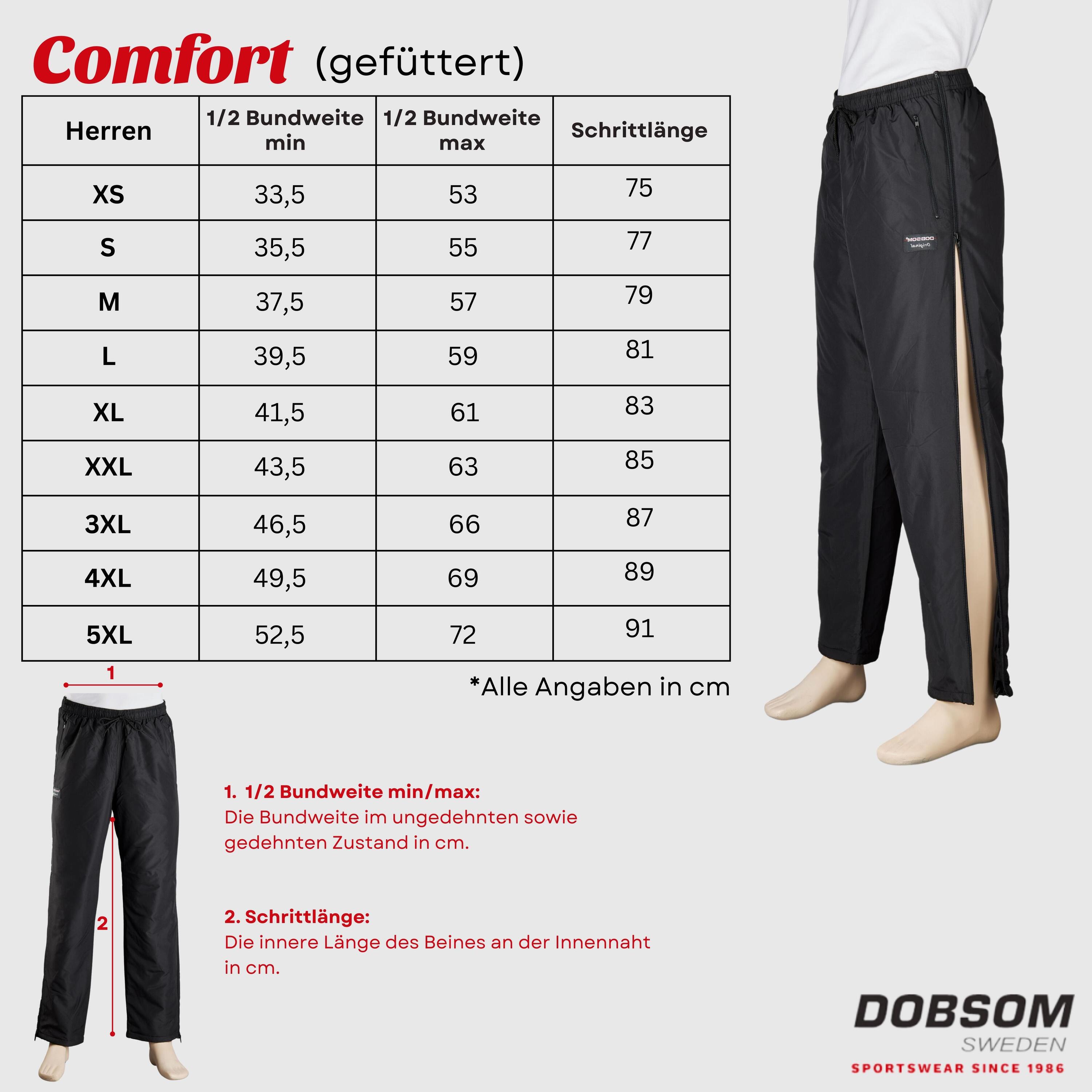 Dobsom Reha-Hose Herren gefüttert mit durchgehendem Reißverschluss 4/5