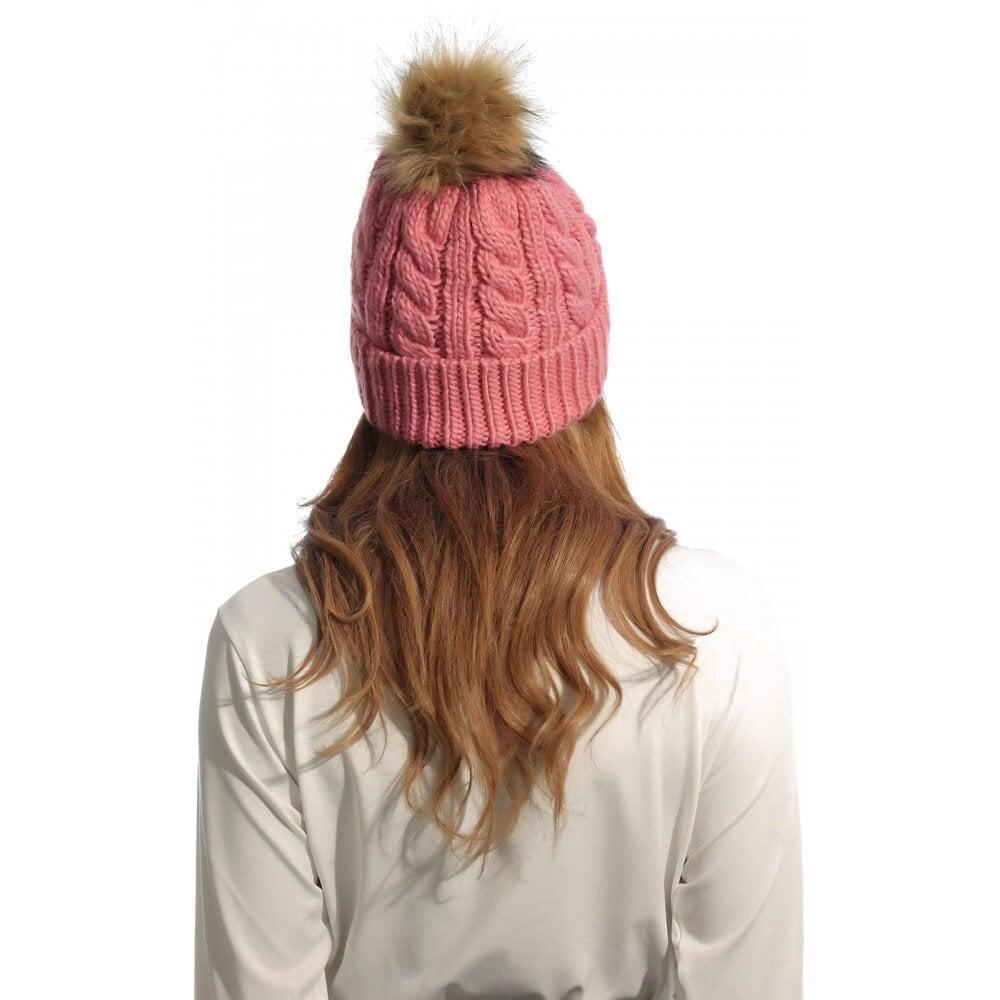 Ladies Faux Pom Pom Feeced Thermal Beanie Hat 2/5