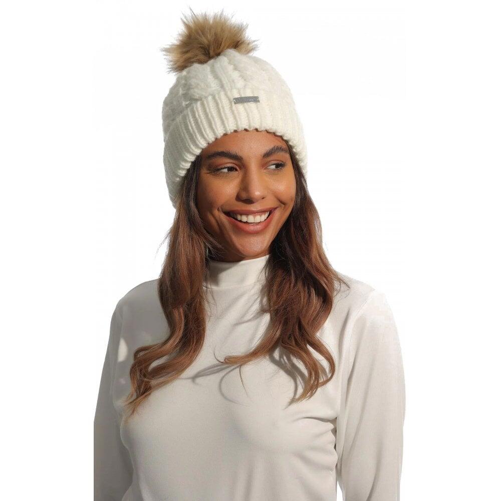 ISLAND GREEN Island Green Ladies Knitted Faux Bobble Hat - Cream