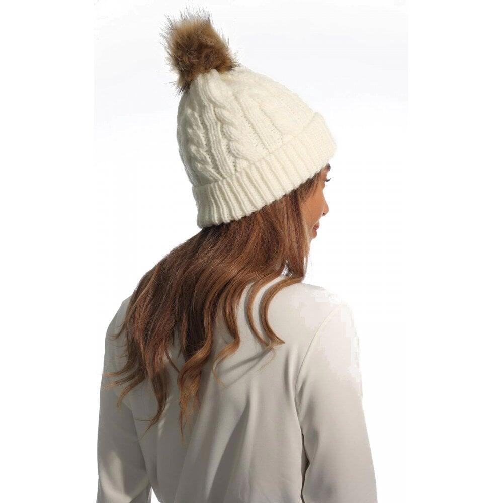 Island Green Ladies Knitted Faux Bobble Hat - Cream 2/2