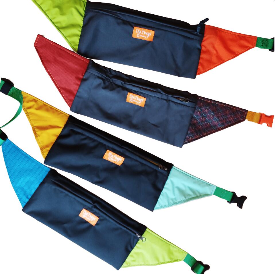 Lightweight bum bag / running belt made using upcycled fabrics. 1/3