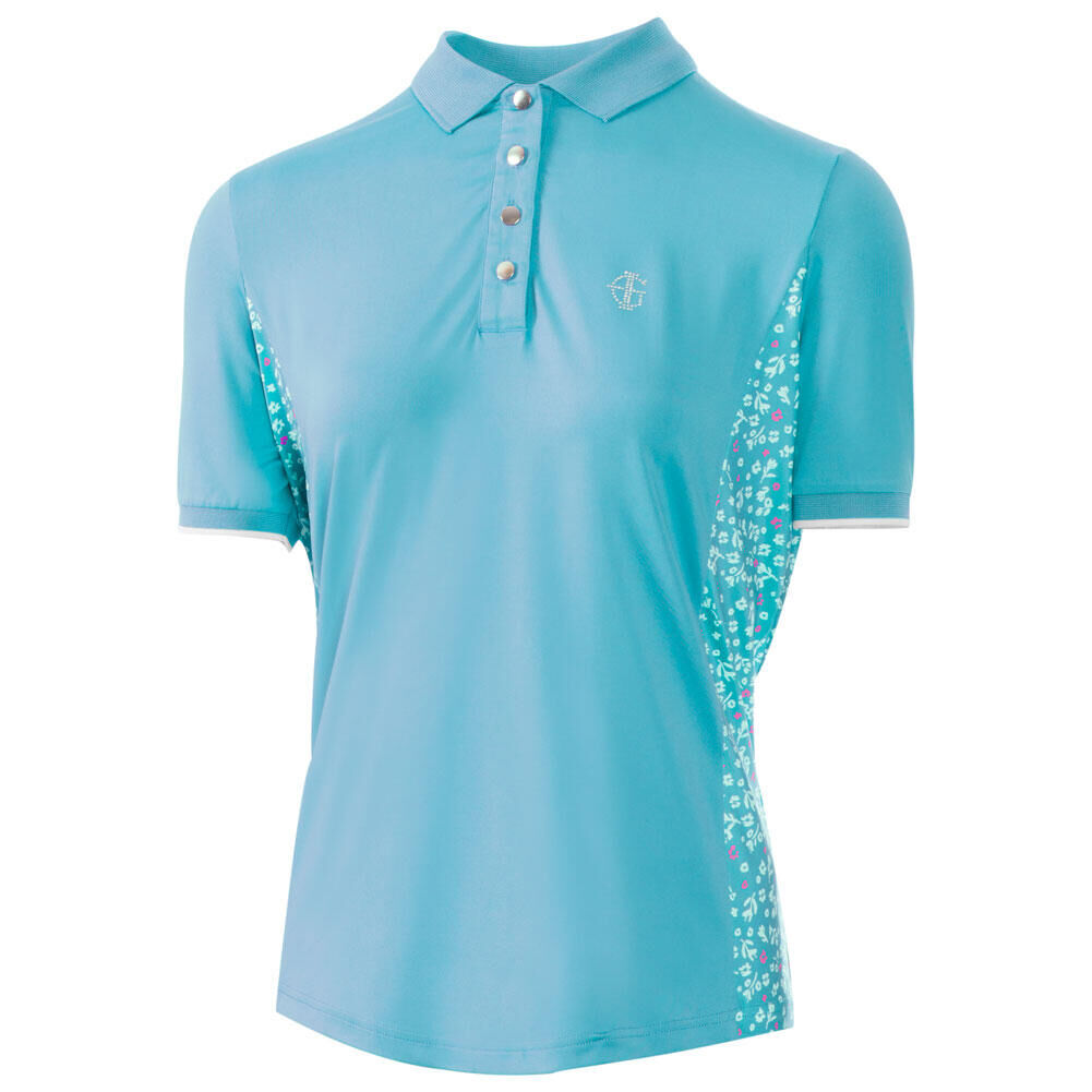 ISLAND GREEN Ladies Panelled Floral Print Stretch Golf Polo Shirt