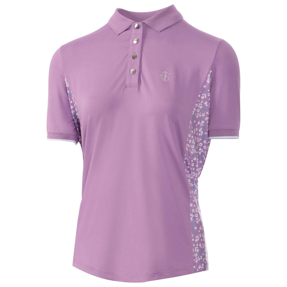 Ladies Panelled Floral Print Stretch Golf Polo Shirt 1/3