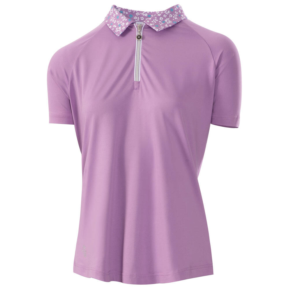 ISLAND GREEN Ladies Printed Floral Collar Zip Neck Golf Polo Shirt