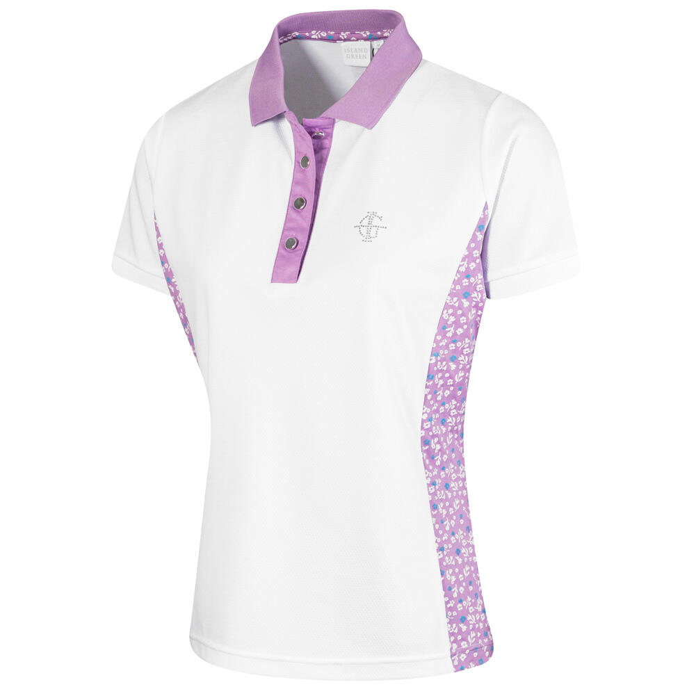 Ladies Panelled Floral Print Stretch Golf Polo Shirt 1/4