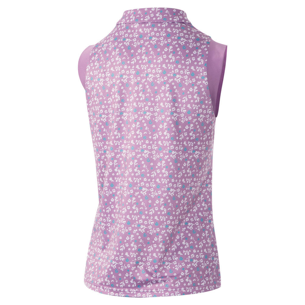 Ladies All Over Floral Print Sleeveless Golf Polo Shirt 2/3