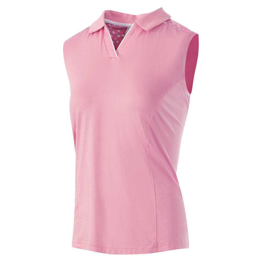 Ladies Sleeveless V Neck Spotted Print Golf Polo Shirt 1/3