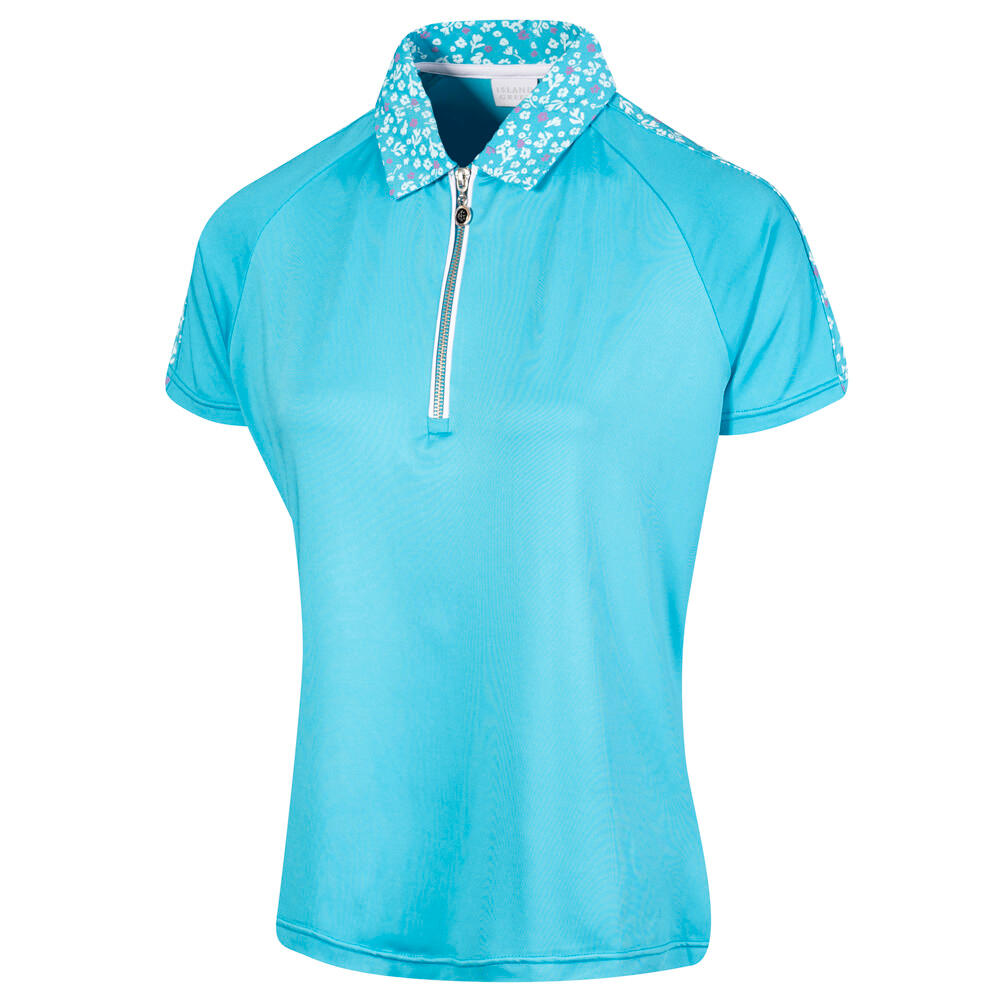 Ladies Printed Floral Collar Zip Neck Golf Polo Shirt 1/3