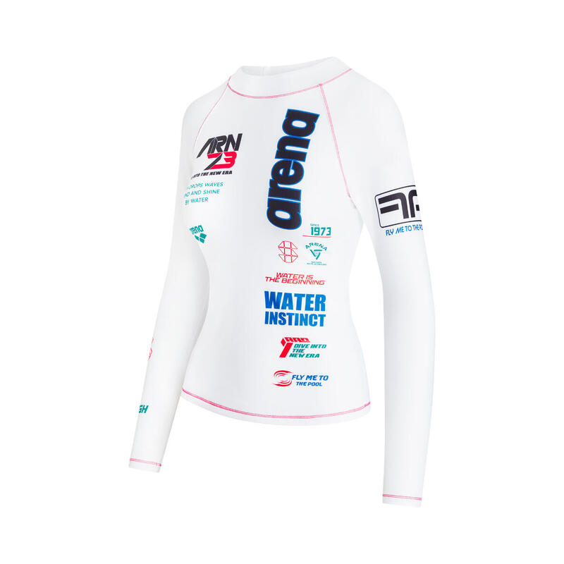 LADIES RACING LONG SLEEVE HIGH NECK SUN PROTECTION TOP - WHITE