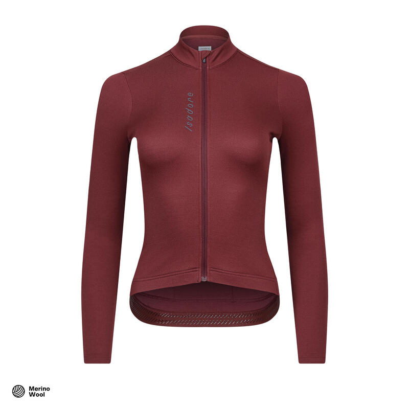 Damen Rad Langarmtrikot Thermisch Signature Rotes Mahagoni