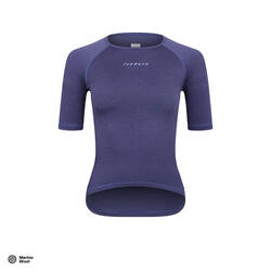 Sous-couche à manches courtes de cyclisme pour femmes Merino Bleu Couronne