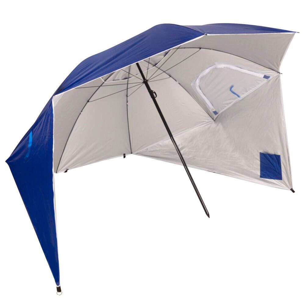 AKTIVE Aktive Sombrilla playa y paraviento 240 cm azul UV50 c/chimenea antiviento