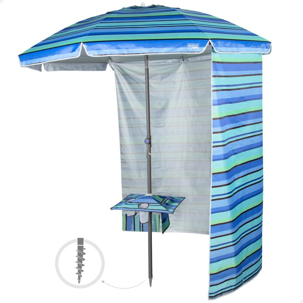 AKTIVE Aktive Sombrilla playa grande inclinable con pared lateral 210 cm UV50