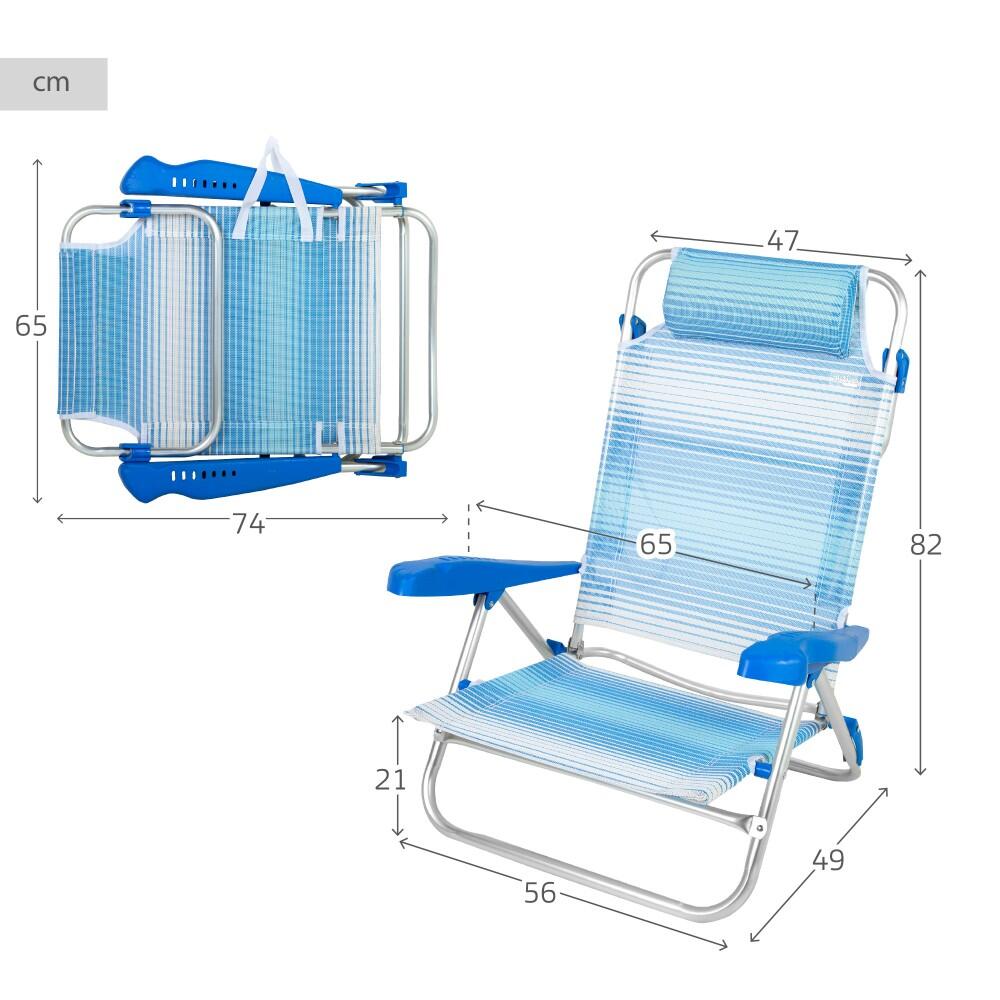 Chaise de Plage Pliante et Inclinable 8 positions, 65x74 cm, Bleu Aktive 3/6
