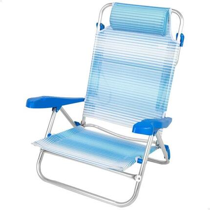 Chaise de Plage Pliante et Inclinable 8 positions, 65x74 cm, Bleu Aktive