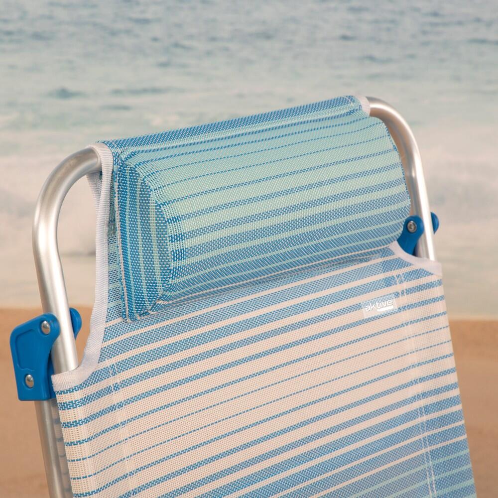 Chaise de Plage Pliante et Inclinable 8 positions, 65x74 cm, Bleu Aktive 4/6