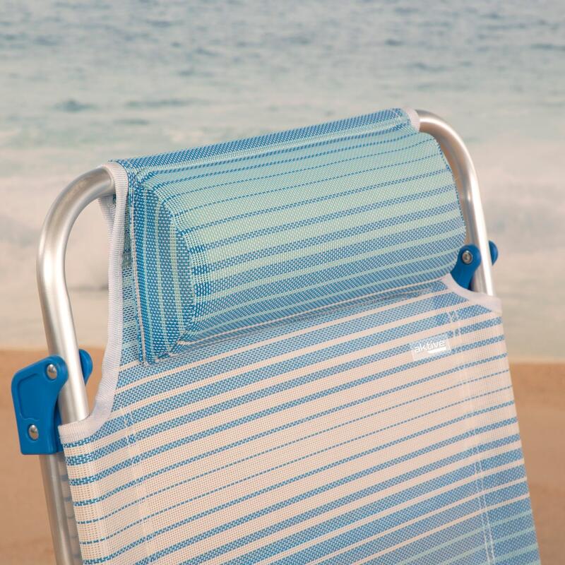 Aktive Silla de playa plegable y reclinable 7 posiciones rayas azul c/cojín