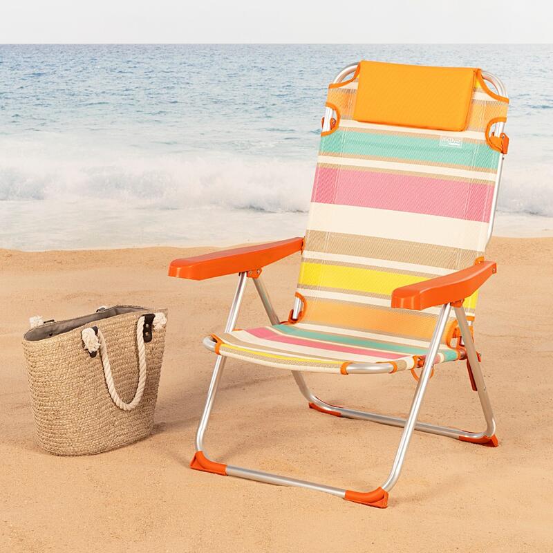 Aktive Silla de playa plegable y reclinable 5 posiciones multicolor, cojín y asa