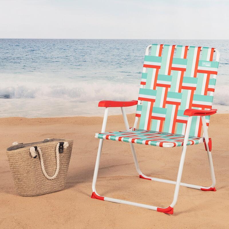 Aktive Silla de playa plegable asiento y respaldo XXL retro multicolor poliéster