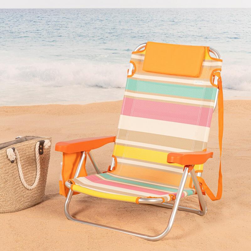 Cadeira de praia Aktive dobrável e reclinável 4 posições c/bolso