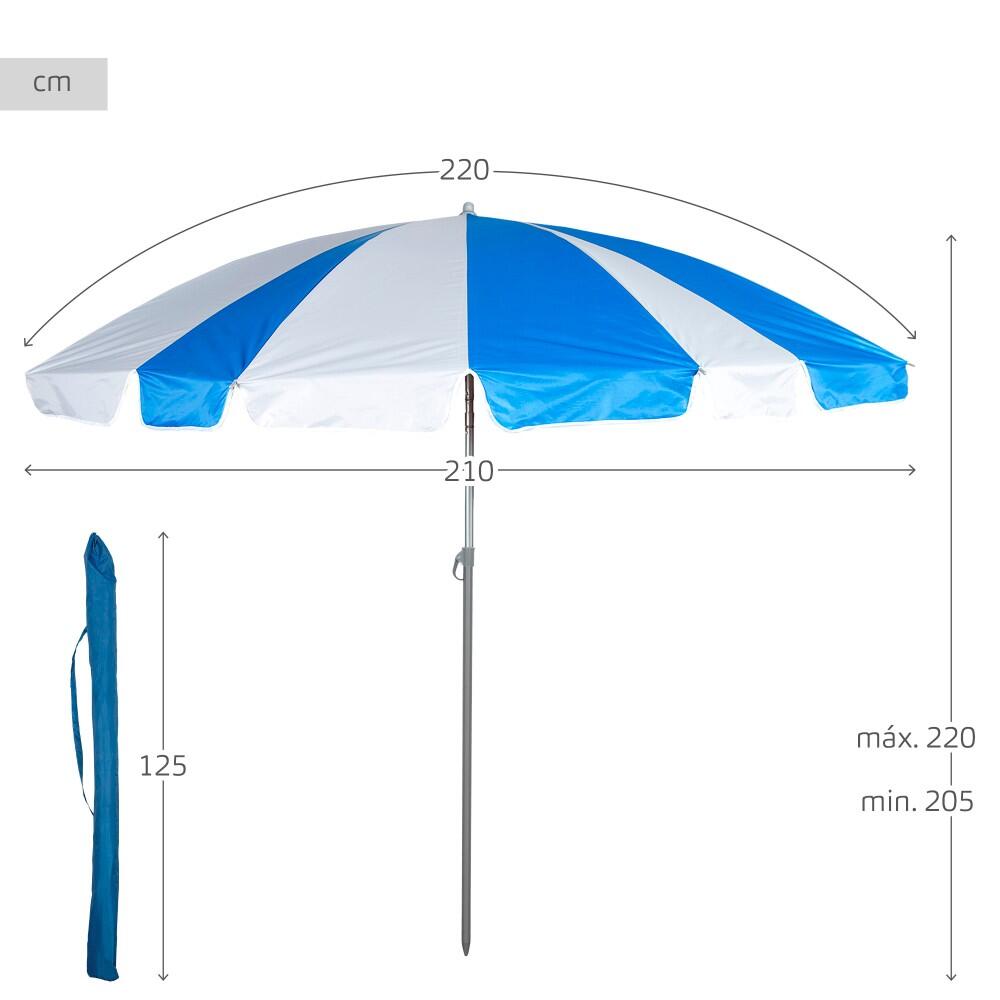 Aktive Parapluie de plage avec 8 tiges 220 cm bleu et blanc avec spirale d'ancre 3/6