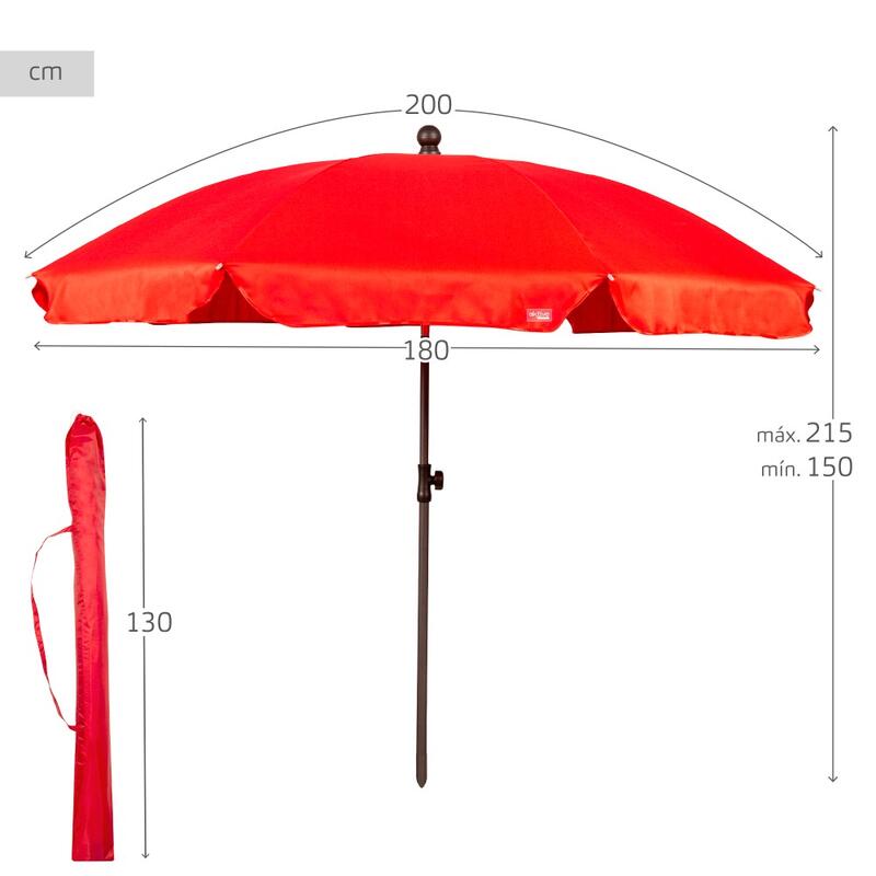 Aktive Sombrilla playa grande 200 cm inclinable roja UV30 c/funda