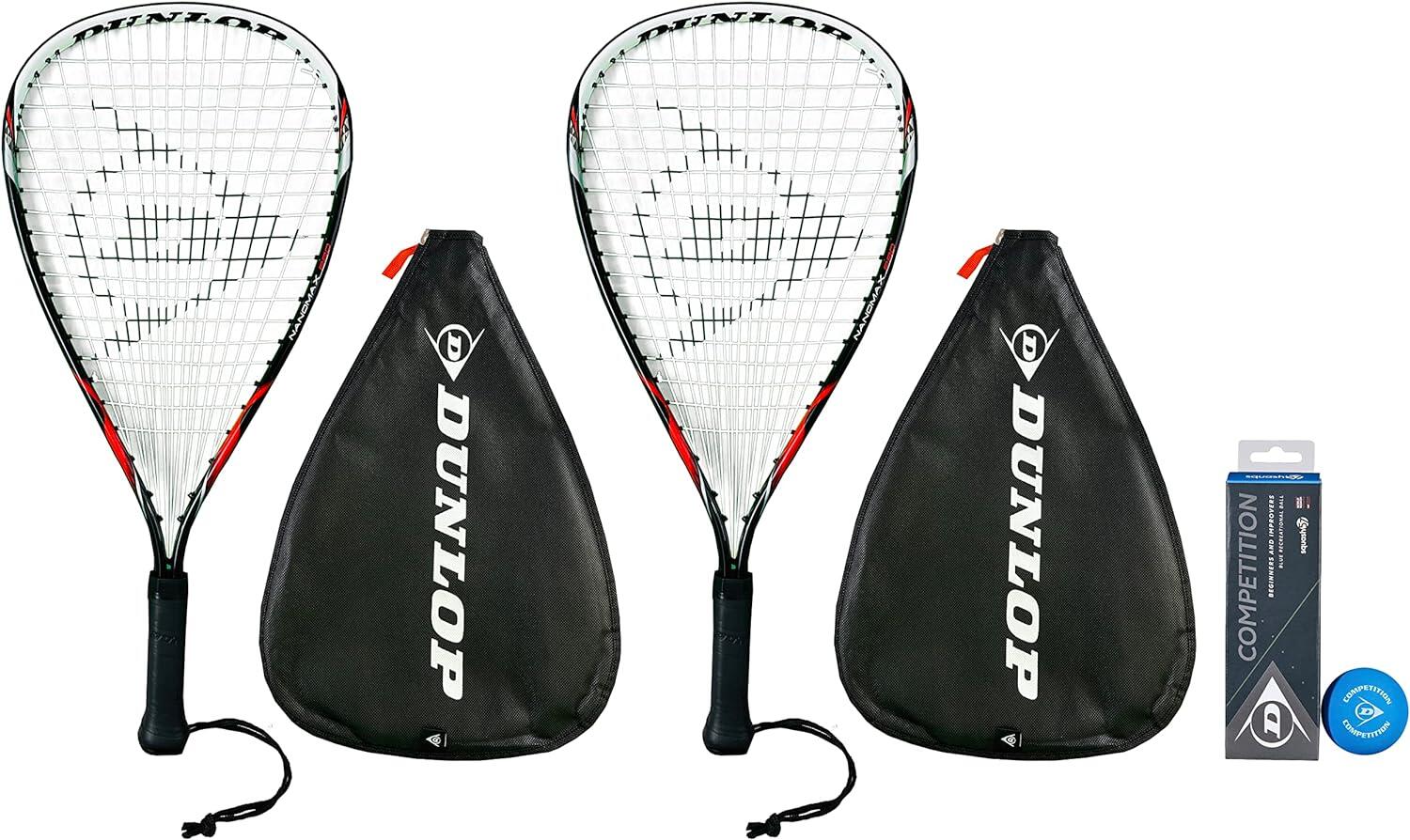 Dunlop Nanomax Pro Racketball Racket Twin Set, Covers & Balls 1/3