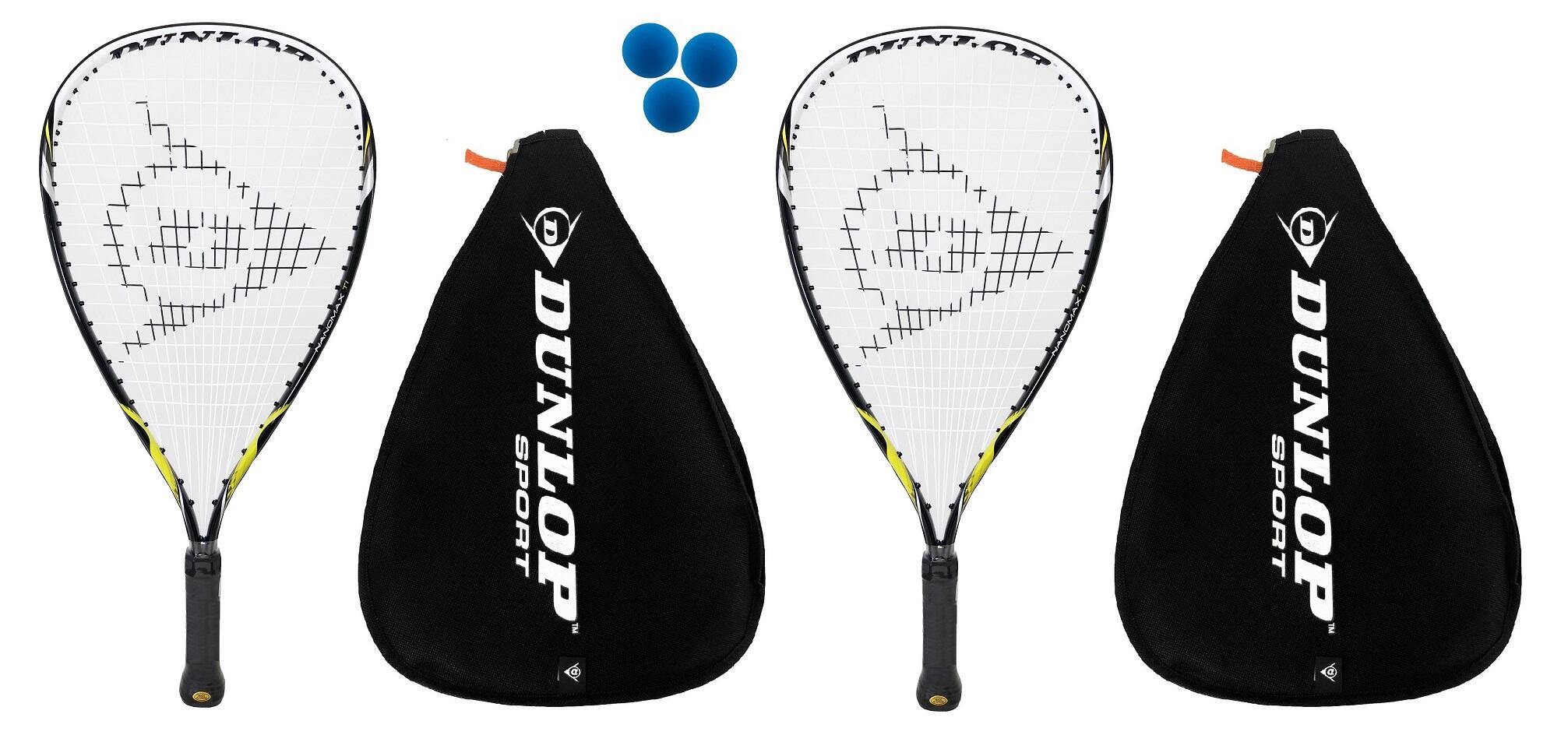 Dunlop Nanomax Ti Racketball Racket Twin Set, Covers & Balls 1/3