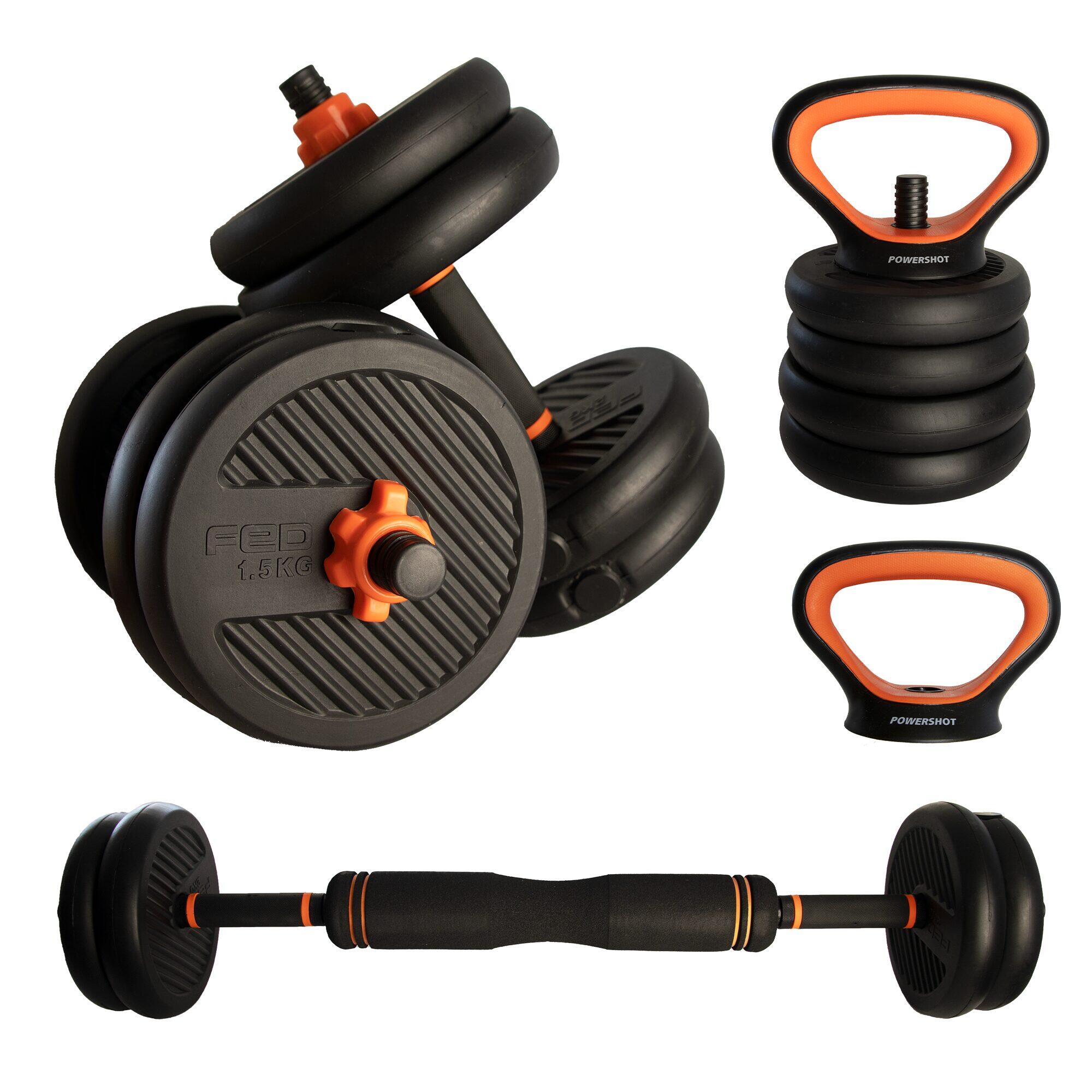 Power Shot - Kit De Musculation Complet 15kg - L'Essentiel Pour Se Muscler - Haltère - Noir|orange - Taille Unique - Decathlon