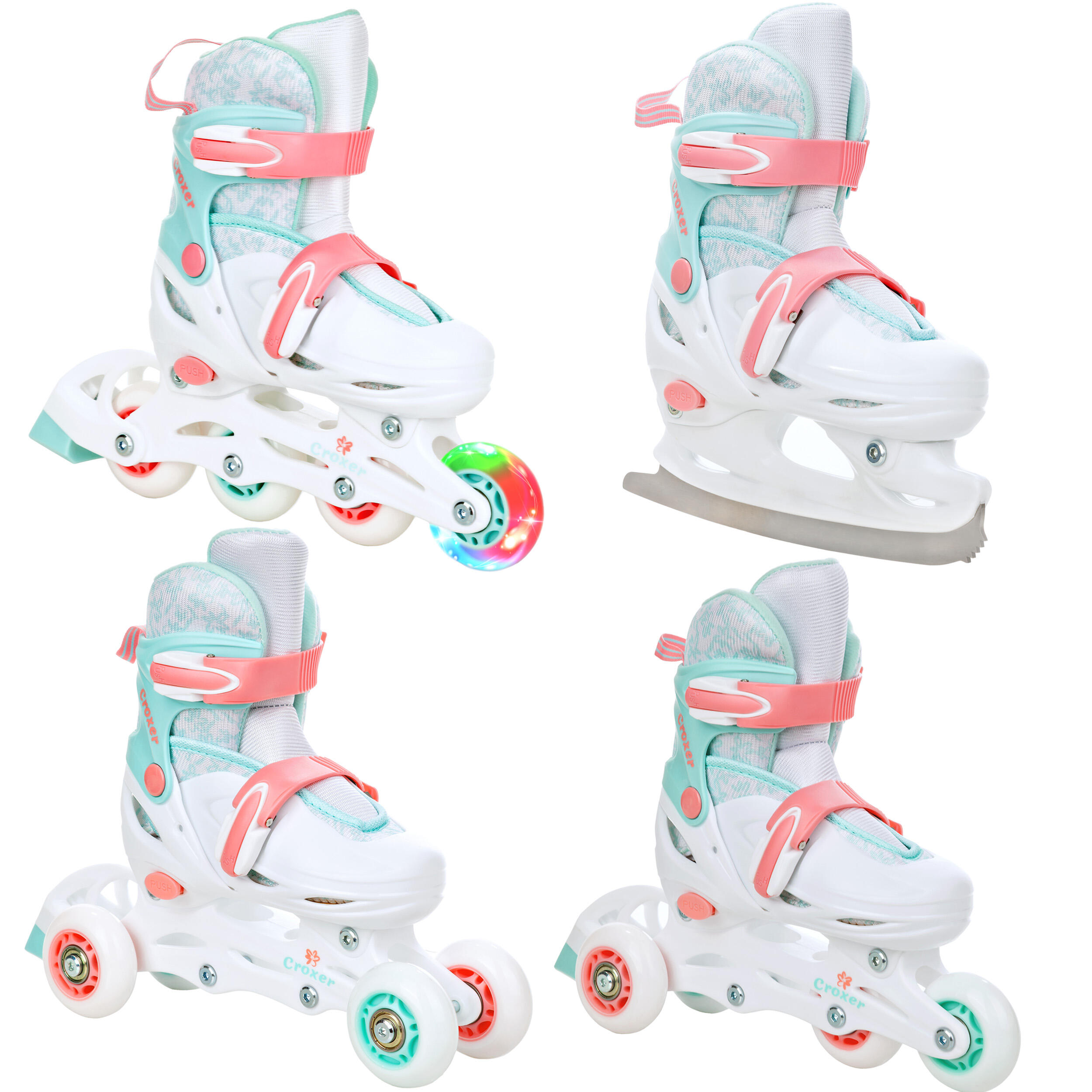 CROXER Kolečkové brusle 4v1 Croxer Inez, svítící kolečka
