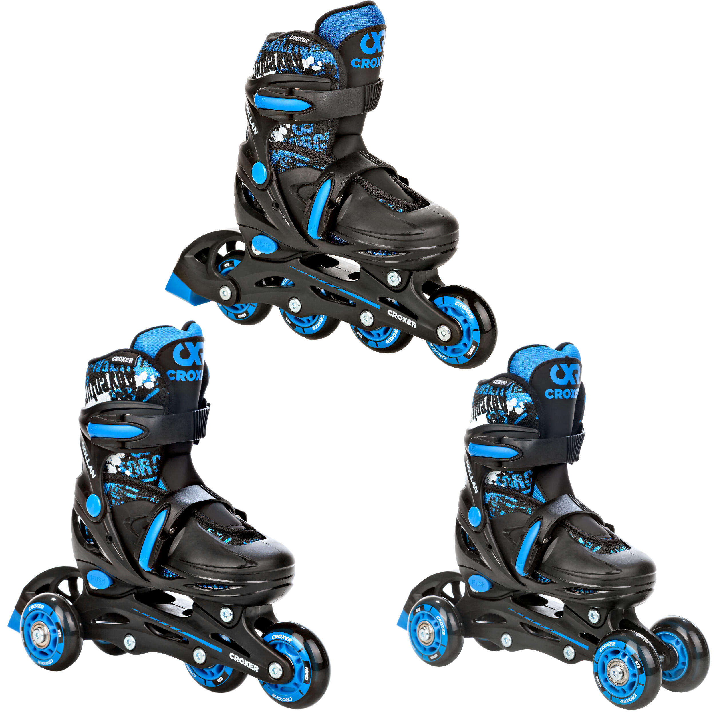 Croxer - Patins À Roulettes Ajustables 3in1 Nollan Led Roue - Rollers En Ligne - Bleu|noir - 26/29 - Decathlon