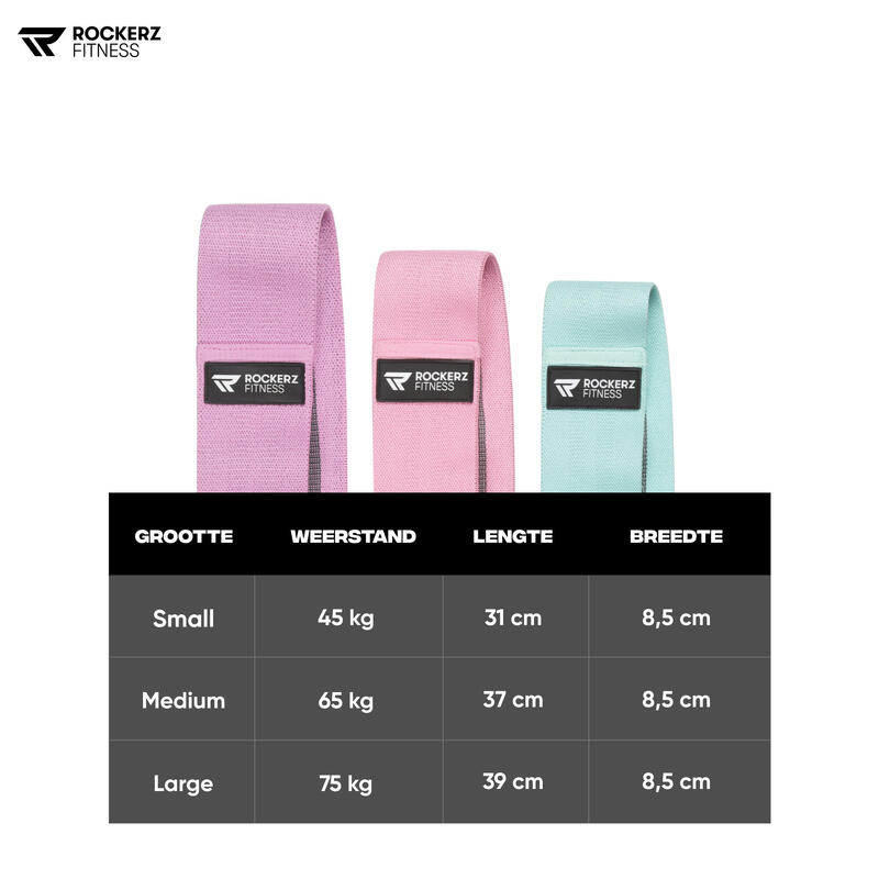 Weerstandsband - Resistance band - Fitness elastiek - 3 Stuks - Pastel