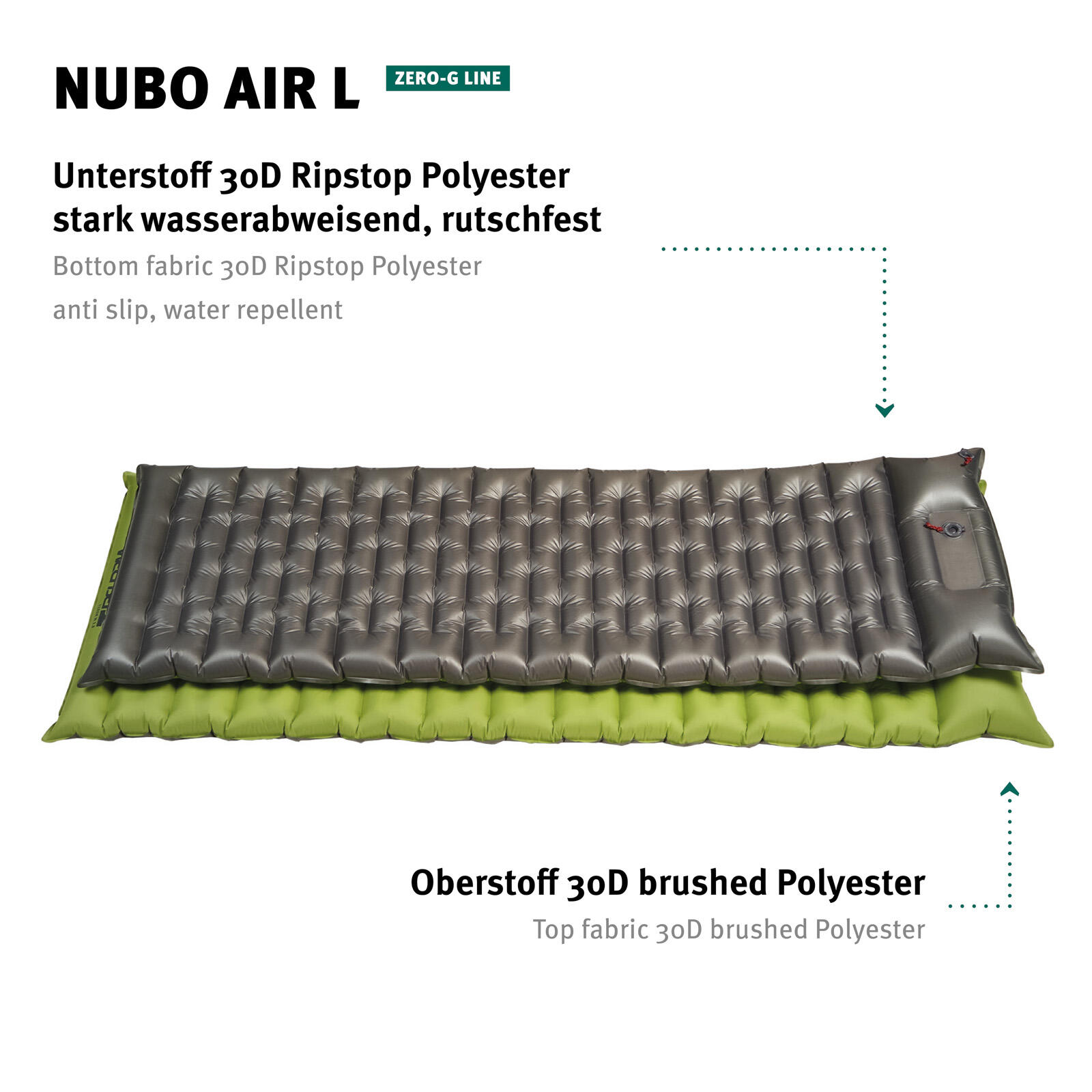 Materassino da trekking Nubo Air L Letto ad aria in cotone ultra leggero 0.9kg 3/7