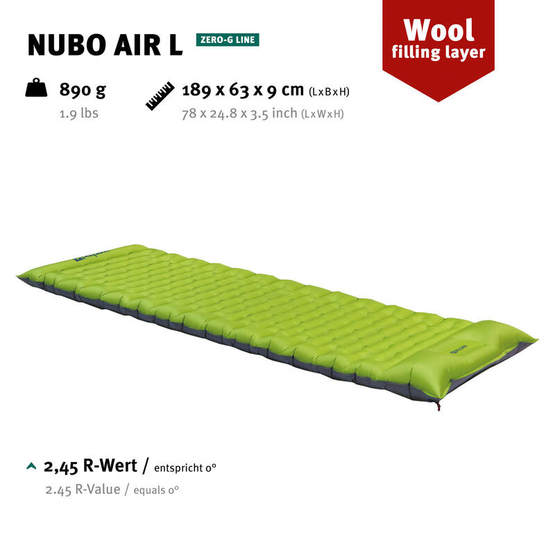 Matelas de randonnée Nubo Air L Lit à ultra léger Pompe coton 0,9kg